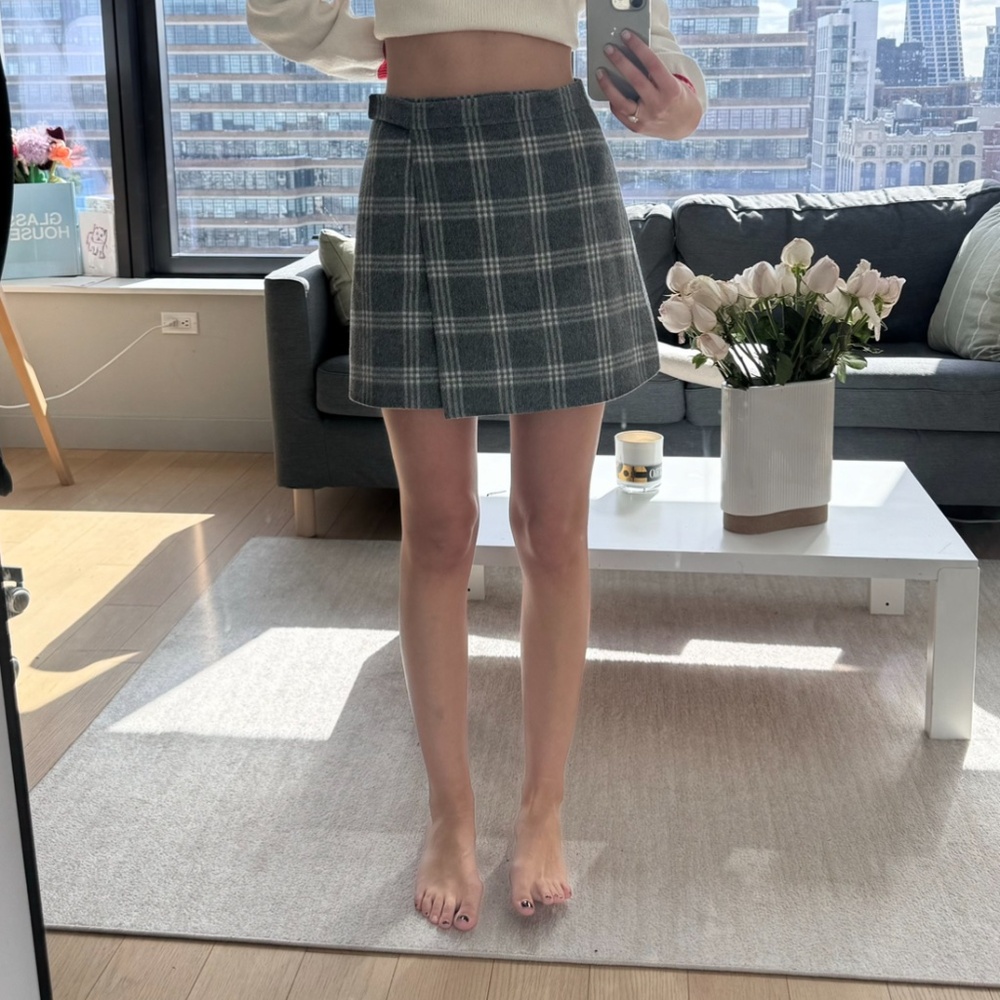 Theory Plaid Wool Cashmere Skirt Grey Mini Size XS 24" Waist